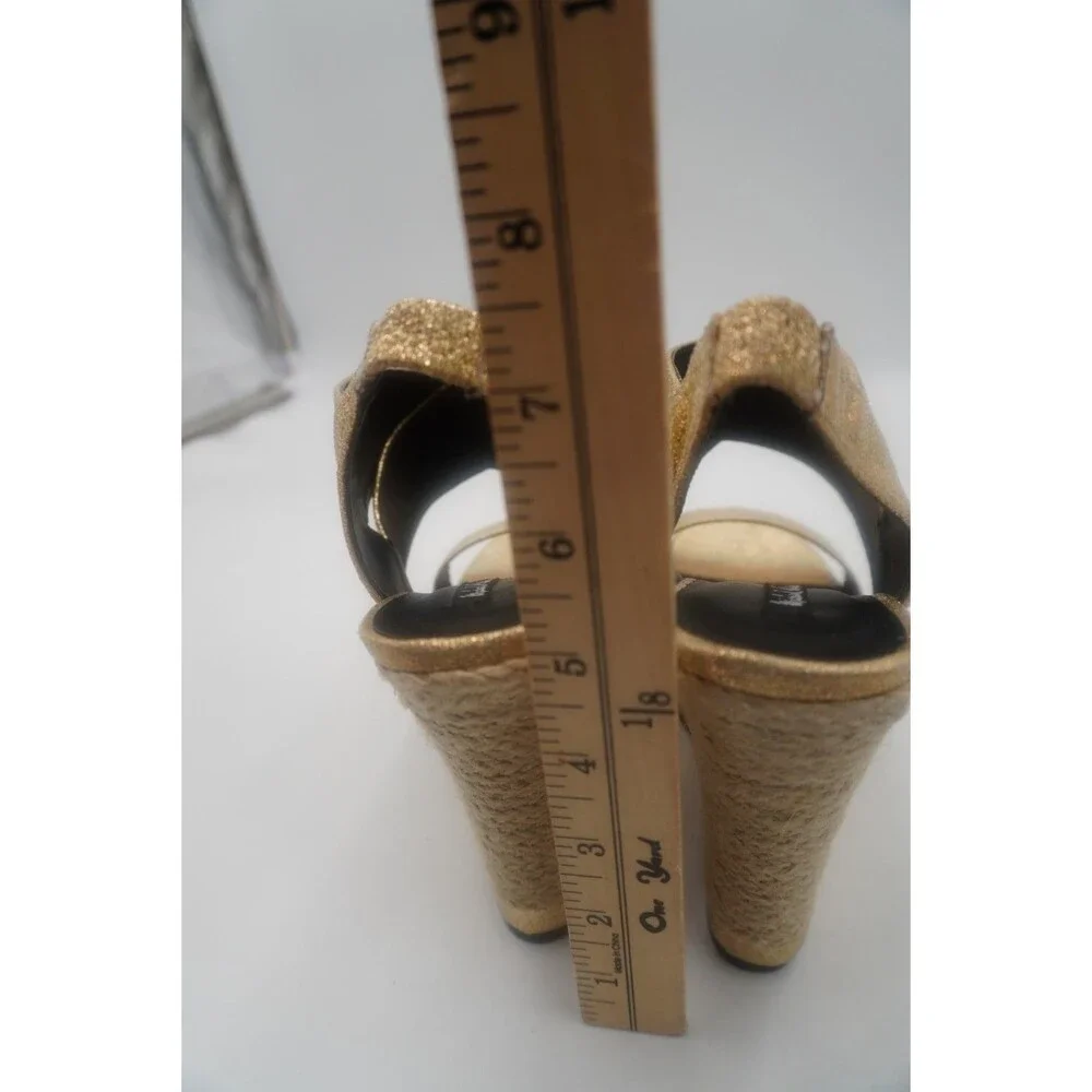 Michael Antonio Gerey Met Metallic Gold Strappy Espadrille Open Toe Wedge Size 9
